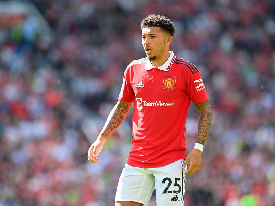 MANCHESTER, ENGLAND - MAY 13: Jadon Sancho of Manchester United in action during the Premier League match between Manchester United and Wolverhampton Wanderers at Old Trafford on May 13, 2023 in Manchester, England. (Photo by Michael Regan/Getty Images)