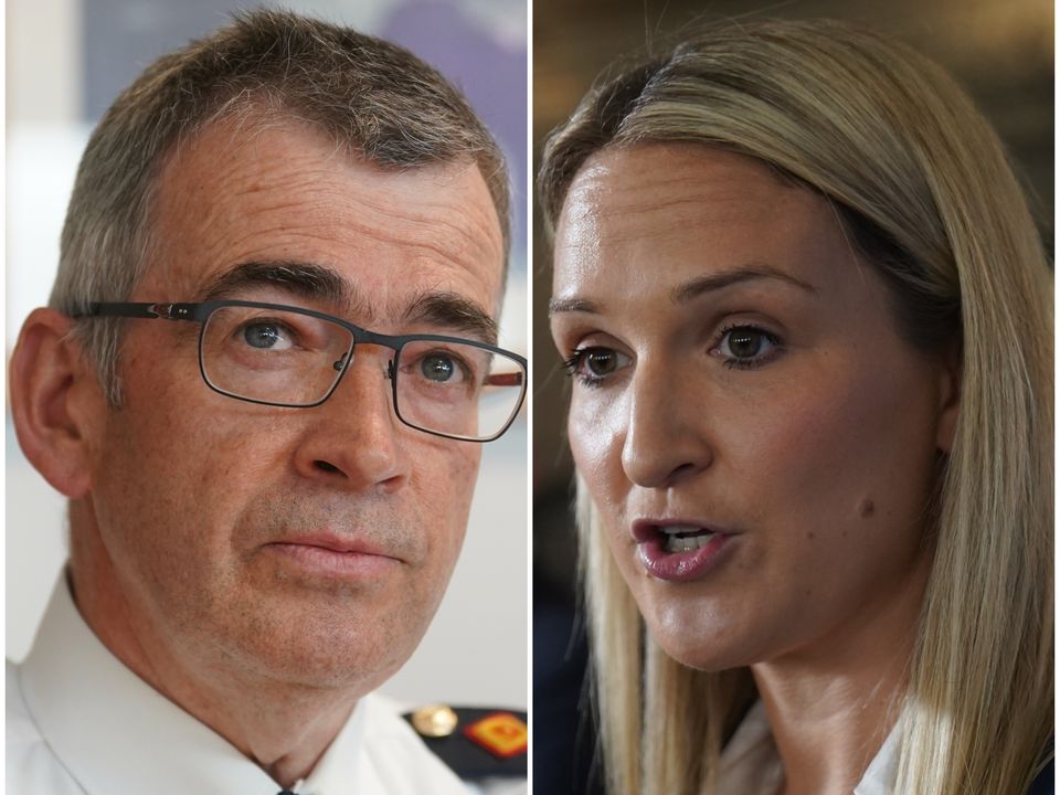 Garda commissioner Drew Harris and Justice Minister Helen McEntee (Brian Lawless/PA)