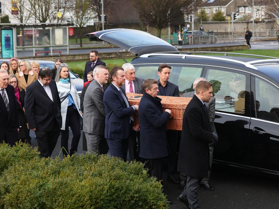 Pictured are family and friends as the coffin of Deirdre Purcell arrives at Our Lady of Victories Church, Ballymun Road, this morning for her funeral. Photograph: Sam Boal / RollingNews.ie