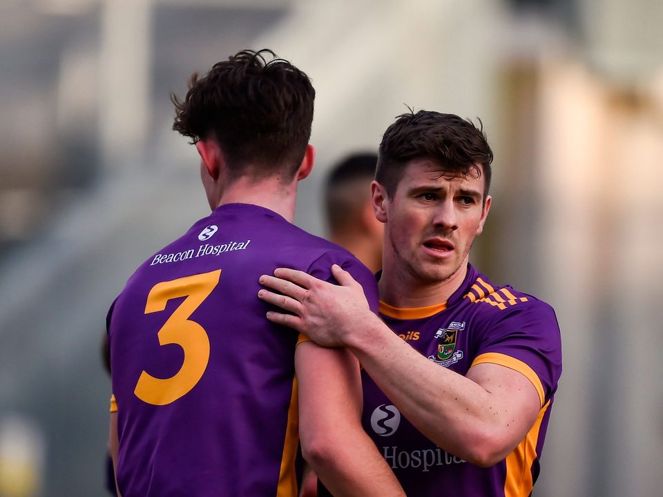 Theo Clancy, left, and Shane Walsh of Kilmacud Crokes celebrate after their AIB All-Ireland club SFC semi-final win over Kerins O'Rahillys at Croke Park. Photo: Daire Brennan/Sportsfile