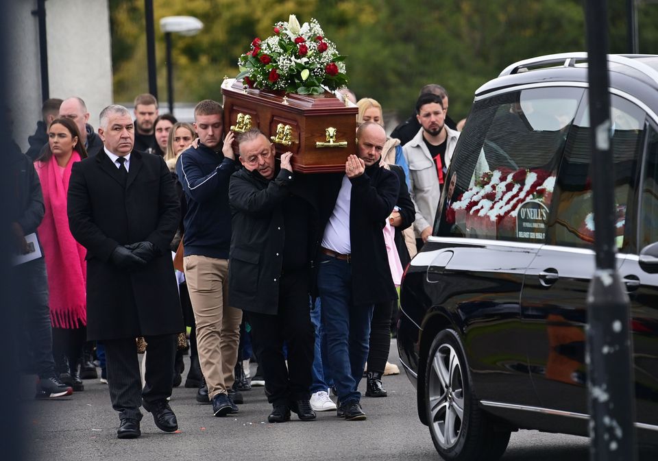 Attendees at the funeral of Sean Fox at Christ the Redeemer Church in Lagmore. Picture: Pacemaker