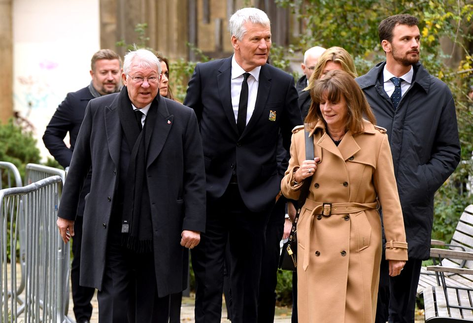 Sir Alex Ferguson and David Gill arrive ahead of the funeral service for Sir Bobby Charlton (Andy Kelvin/PA)