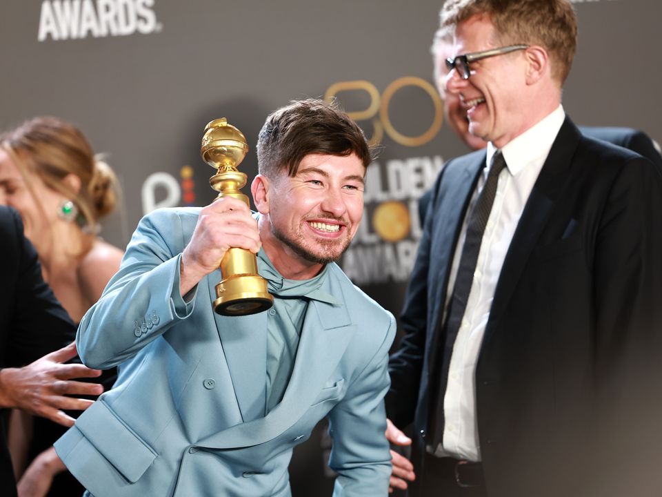 Barry Keoghan poses in the press room during the 80th Annual Golden Globe Awards at The Beverly Hilton earlier this month after The Banshees of Inisherin won the Best Picture award. Photo: Matt Winkelmeyer/FilmMagic