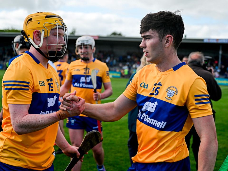 Clare players Darragh Lohan and Robin Mounsey