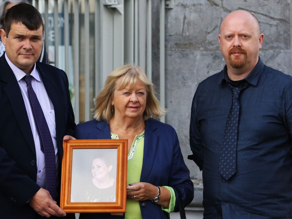 Roland Doherty, husband of Susan Doherty with her mother, Shelia Moloney and Brother Rob Moloney at Limerick Coroners Court. (Picture Brendan Gleeson)