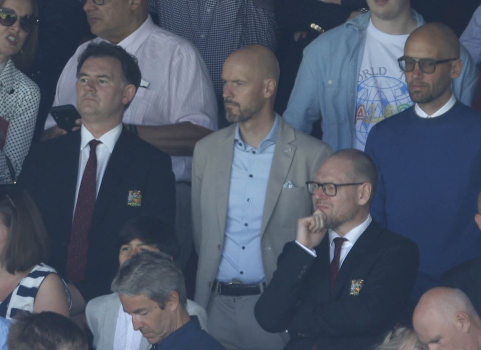 Erik ten Hag (centre) was at Crystal Palace to see his new team lose their final game of the Premier League season (Steven Paston/PA)