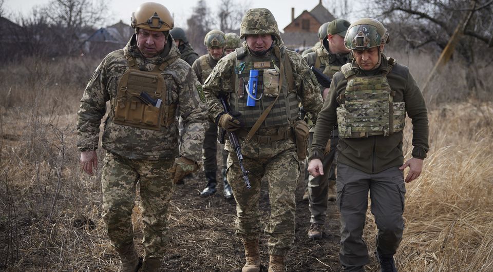 Ukrainian President Volodymyr Zelenskyy pays a visit to the front line in Donetsk region