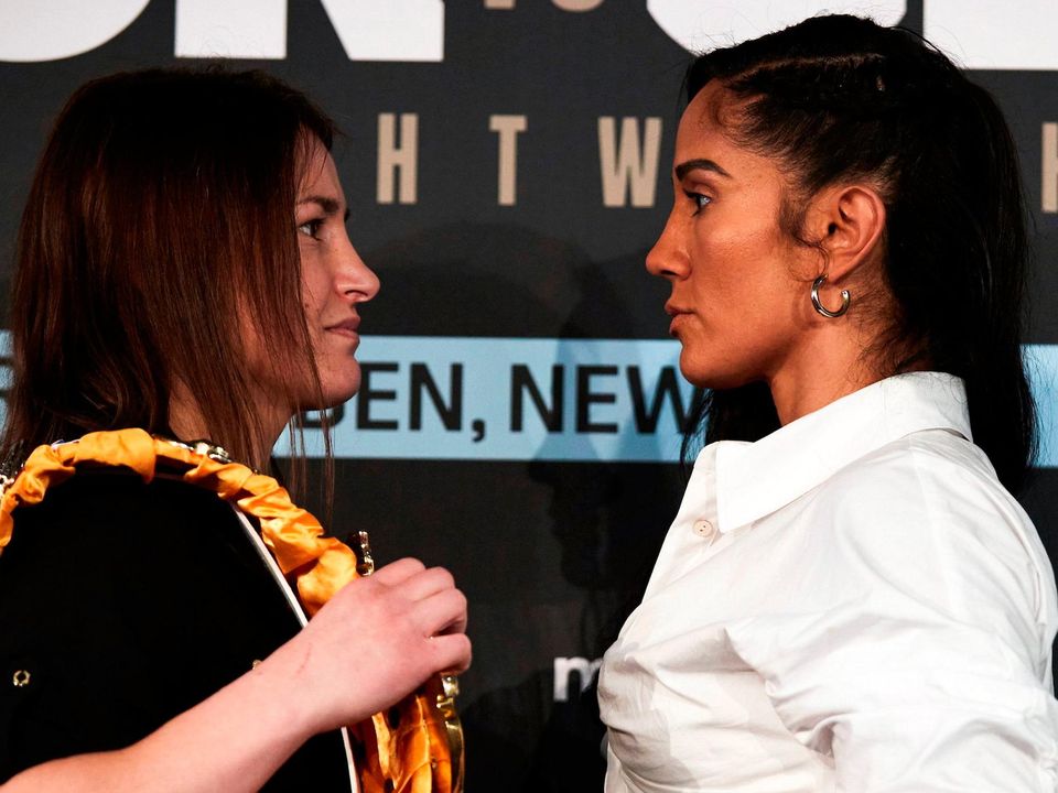 Katie Taylor (left) and Amanda Serrano during a press conference in London. Photo: Sportsfile