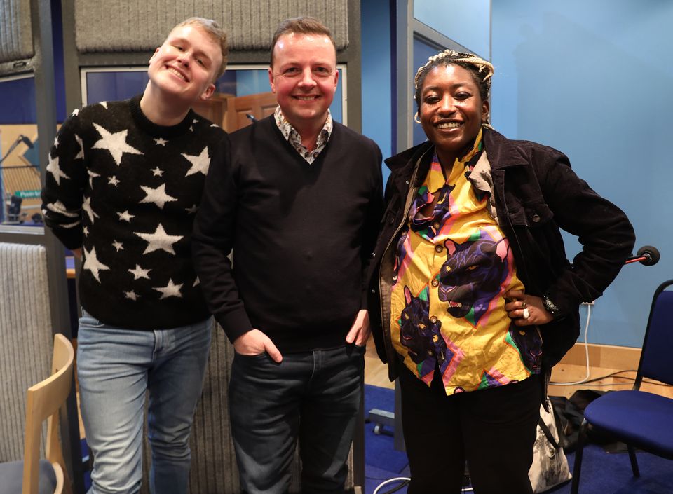 Oliver (centre) with Josh Jones and Sophie Duker