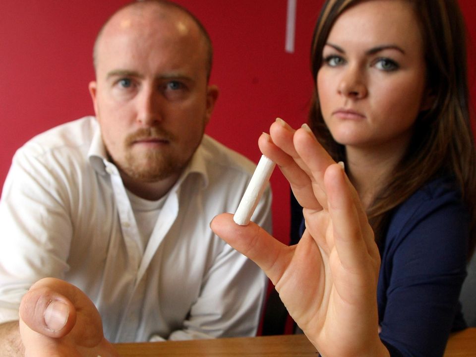 Reporters Daragh Keany and Niamh Byrne with drugs they purchased in Limerick's Trinity Rooms nightclub.....Pic taken 23/06/2009 by Padraig O'Reilly...