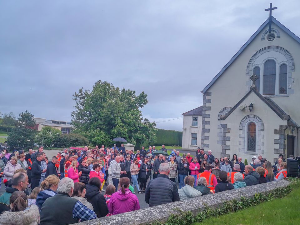Some of the large crowd who gathered at KIlmacrennan in protest of the moving of Fr Paddy Dunne form the parish.