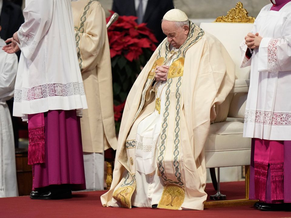 Pope Francis holds a Mass for the solemnity of St. Mary at the beginning of the new year, in St. Peter's Basilica at the Vatican today.  (AP Photo/Andrew Medichini)