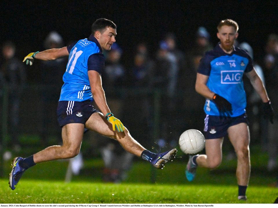  Colm Basquel of Dublin shoots to score his side's second goal during the O'Byrne Cup Group C Round 1 match between Wicklow and Dublin at Baltinglass GAA club in Baltinglass, Wicklow. Photo by Sam Barnes/Sportsfile