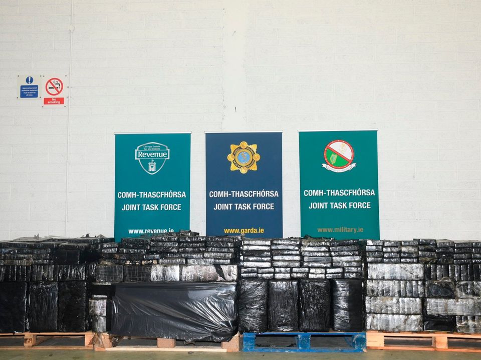 Some of the €157m haul of cocaine seized when an Army Rangers unit stormed cargo ship MV Matthew off the Cork coast. Photo: An Garda Síochána/PA