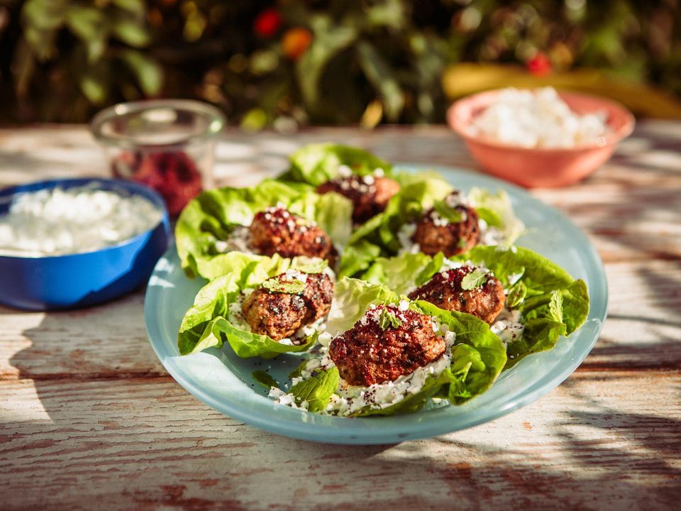 Lettuce Cup :amb Koftas with Mint Yogurt