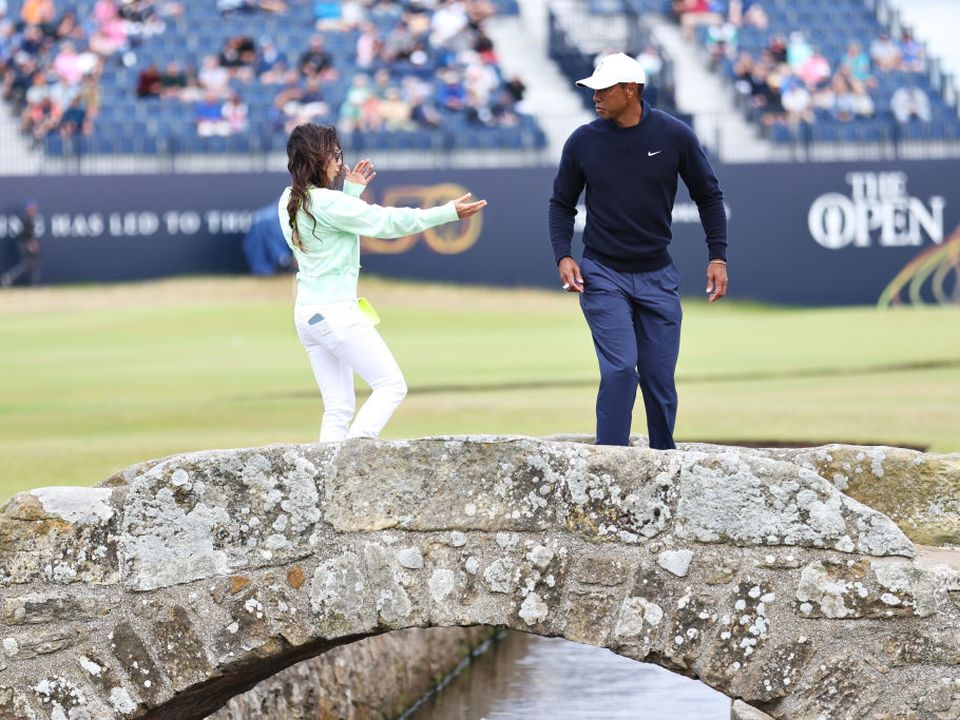 Tiger Woods and Erica Herman at St Andrews Old Course in July 2022 in St Andrews, Scotland. (Photo by Warren Little/Getty Images)