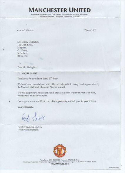Danny Gallagher's letter from Manchester United