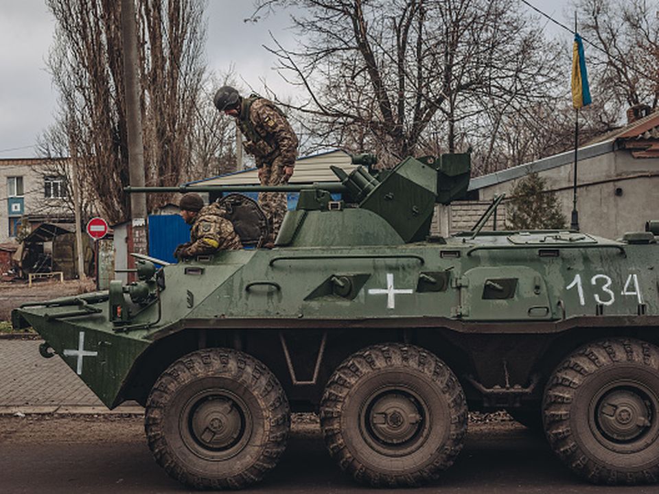 Ukrainian forces in a tank in Bakhmut, Ukraine. Photo: Diego Herrera Carcedo/Anadolu Agency via Getty Images