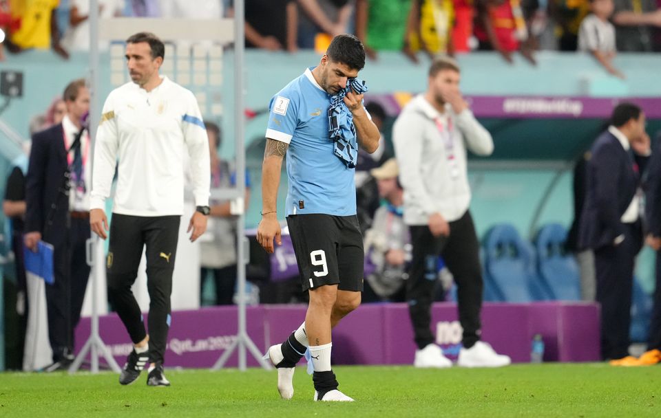 Uruguay's Luis Suarez is dejected after the final whistle during the FIFA World Cup Group H match at the Al Janoub Stadium in Al-Wakrah, Qatar. Picture date: Friday December 2, 2022.