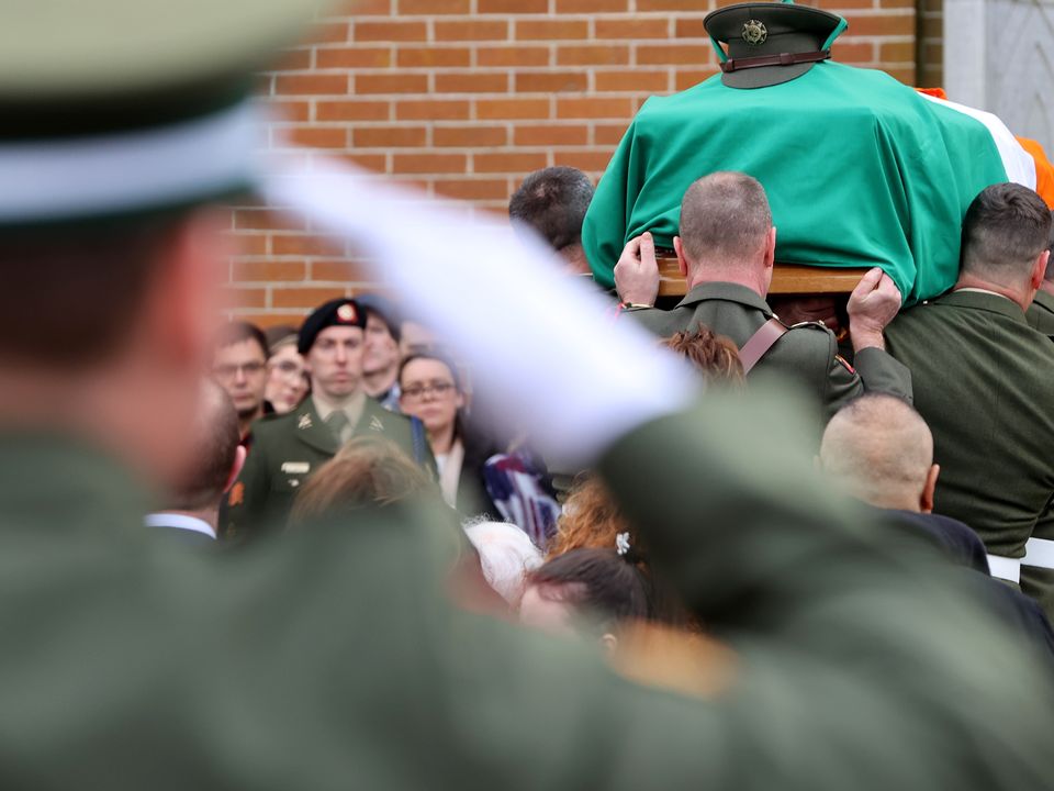 The funeral mass of Acting Sergeant Major Declan O'Connell in St Brigid's Church in the Curragh Camp. Picture; Gerry Mooney