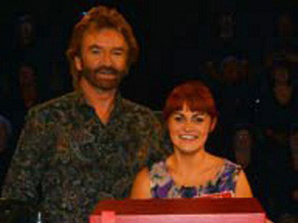 Linda Moore who appeared on the Channel 4 show Deal or no Deal pictured with TV host with Noel Edmonds