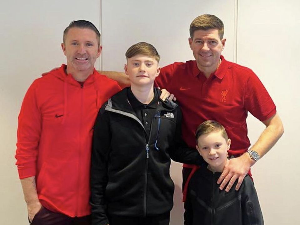 Steven Gerrard and Robbie Keane with Keane's sons Robert Jr and Hudson. Photo: Claudine Keane/Instagram