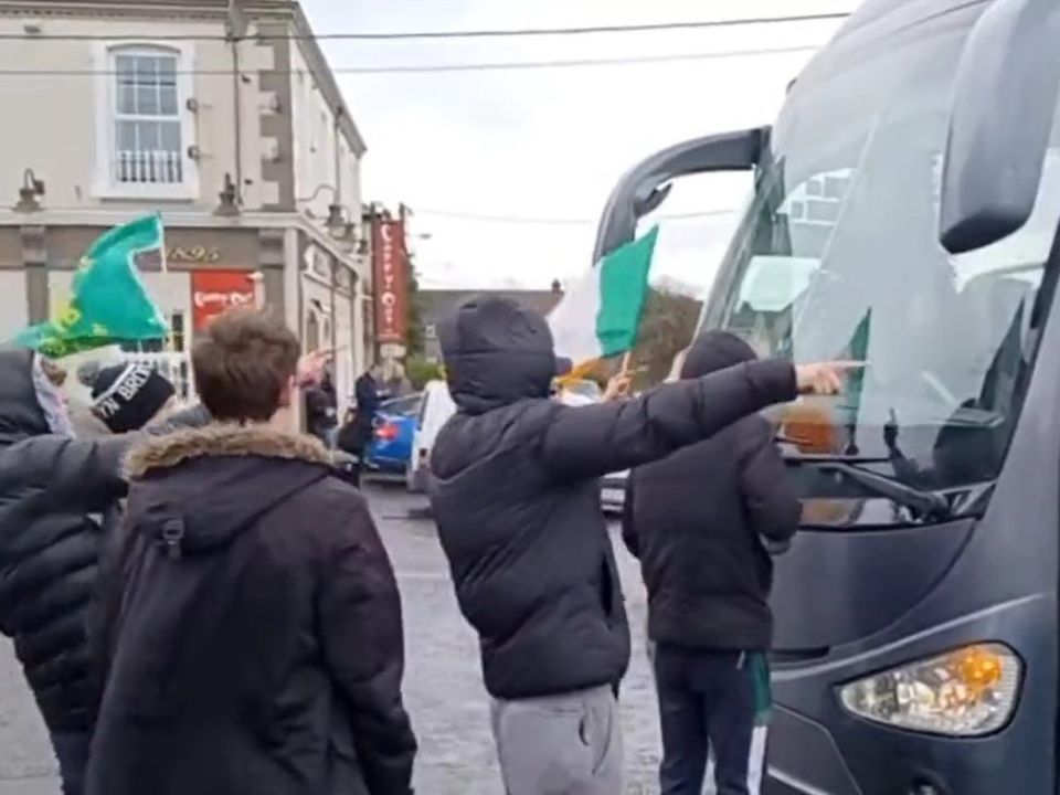 Anti-immigration protestors block a bus carrying asylum seekers in Mullingar