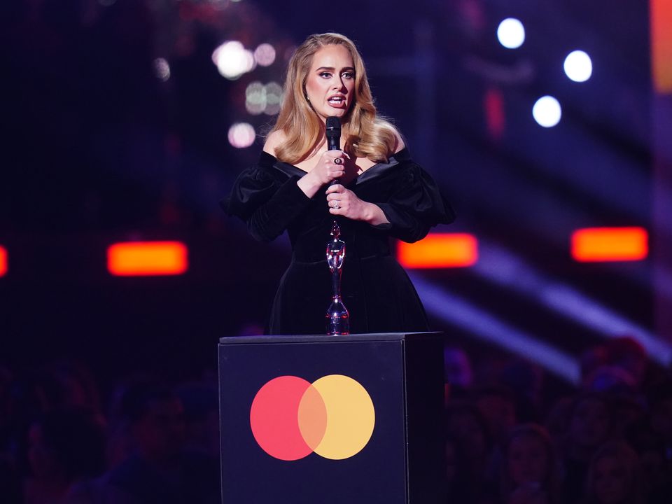 Adele receives the award for Artist of the Year during the Brit Awards 2022 at the O2 Arena, London. Picture date: Tuesday February 8, 2022.