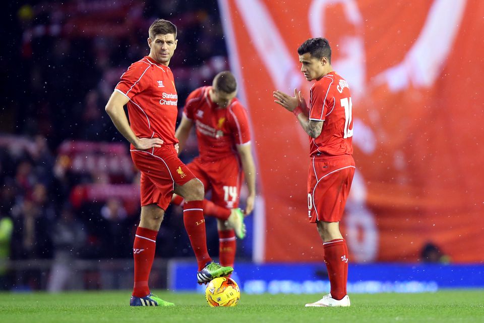 Villa boss Steven Gerrard, left, captained Philippe Coutinho at Liverpool (Peter Byrne/PA)