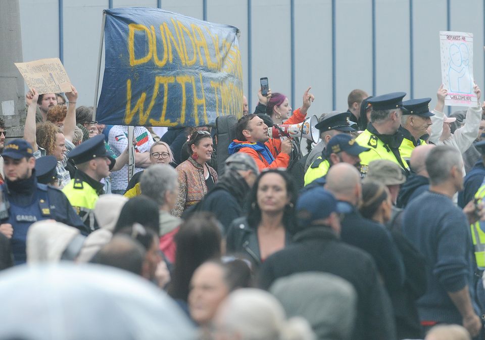 A group outside St. Joseph's Laundry, Seatown Place on Sunday afternoon. Photo: Aidan Dullaghan/Newspics