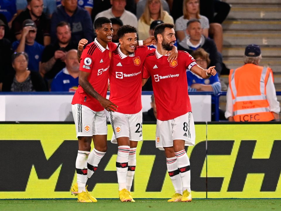 Manchester United celebrate their latest winning goal