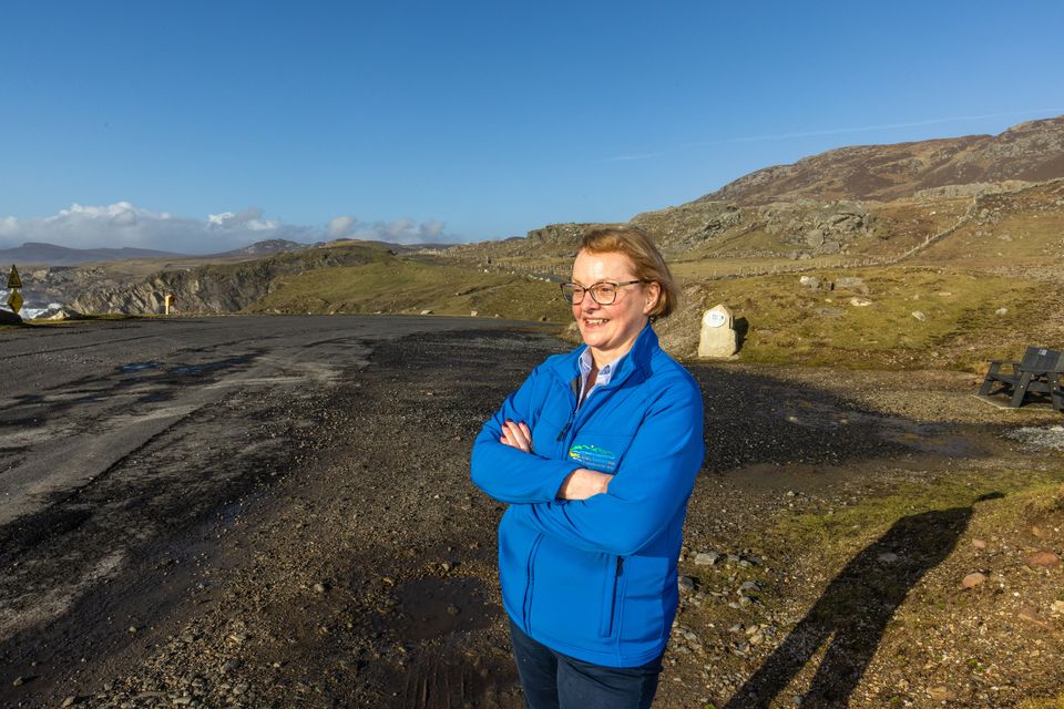 Rose Lynchehaun stands where the pub was located on Achill Island for the movie The Banshees of Inisherin