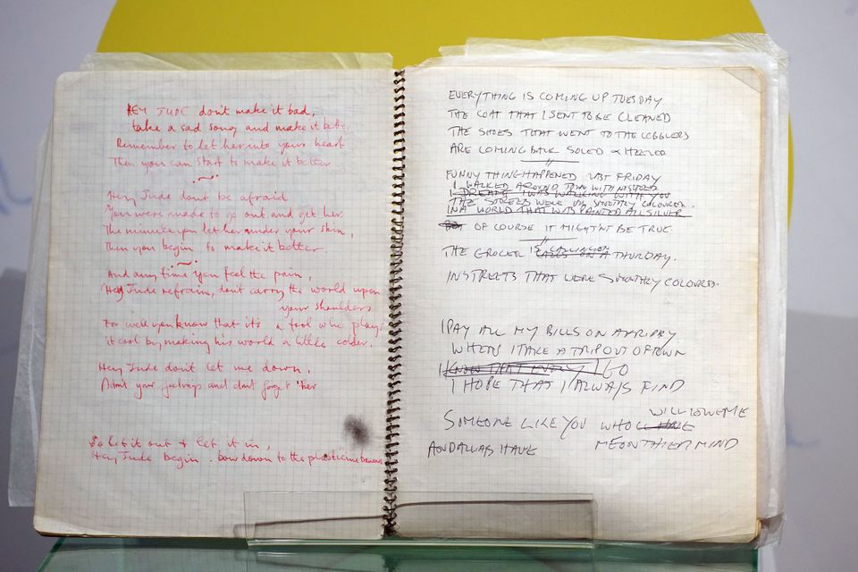 Paul McCartney's handwritten Hey Jude lyrics go on display 
