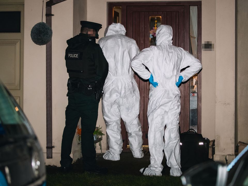 Police and forensic officers at the scene of a suspected murder in the Silverwood Green area of Lurgan (Photo by Kevin Scott for Belfast Telegraph)