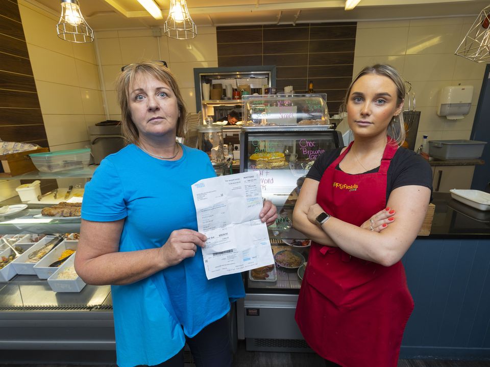 Poppy Fields Cafe proprietor Geraldine Dolan pictured with employee Amy Brill at Poppy Fields Cafe in Athlone, Co. Westmeath. Her cafe was hit by a huge rise in its Electric Ireland bill
Photo: Tom O'Hanlon