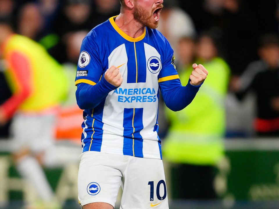 BRIGHTON, ENGLAND - MAY 04: Alexis Mac Allister of Brighton & Hove Albion celebrates after scoring the team's first goal from the penalty spot during the Premier League match between Brighton & Hove Albion and Manchester United at American Express Community Stadium on May 04, 2023 in Brighton, England. (Photo by Mike Hewitt/Getty Images)