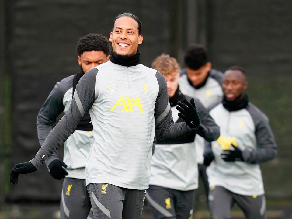 Liverpool's Virgil van Dijk is pictured during yesterday's training session at the AXA Training Centre, Liverpool ahead of tonight's game against Inter Milan at the San Siro stadium