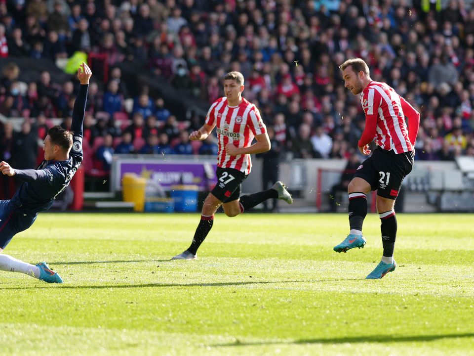 Brentford’s Christian Eriksen shoots against Burnley (John Walton/PA)