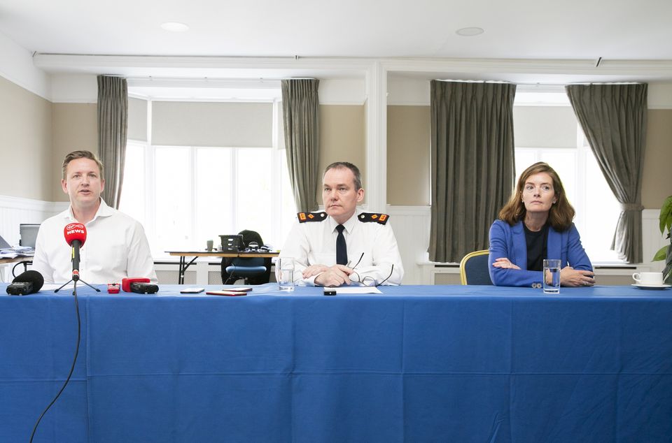 (L to r)  Head of Operations Aiken Promotions Shane Mates, Garda Superintendent Tim Burke and RDS Commercial Director Siobhan Masterson
during a media brieifing ahead of Bruce Springsteen Concerts that take place in the RDS, Dublin. Photo: Gareth Chaney/ Collins Photos