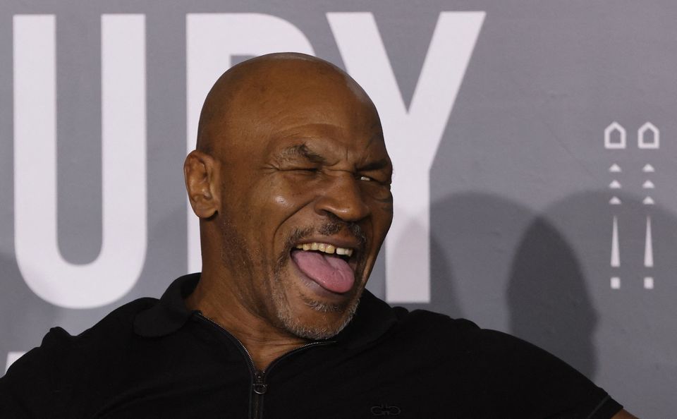 Mike Tyson at the press conference in Riyadh