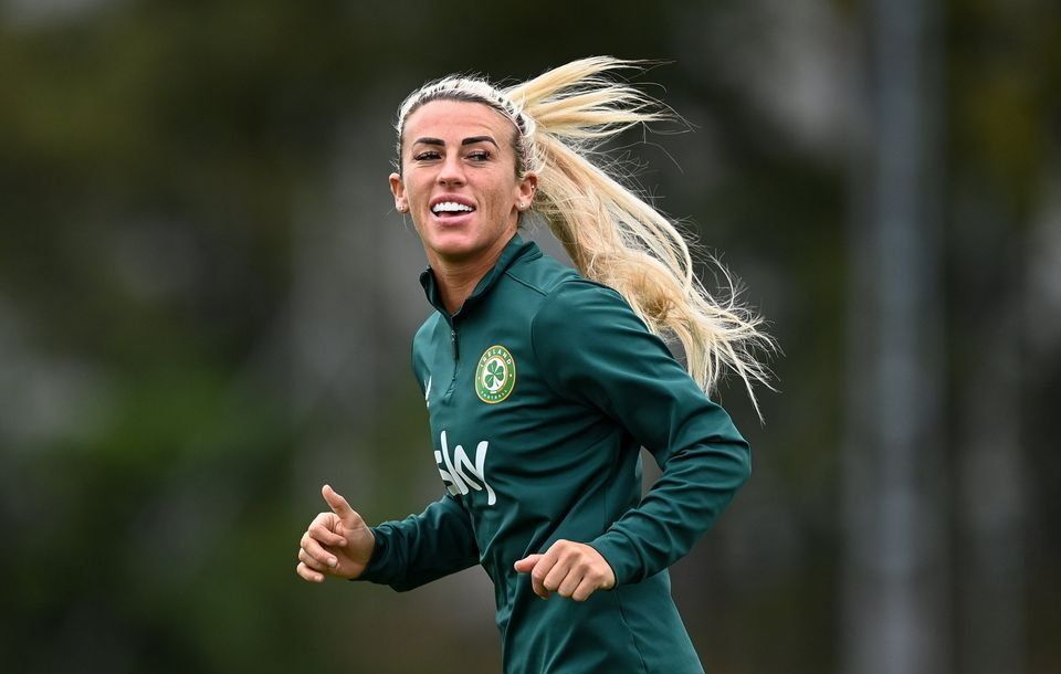 Republic of Ireland soccer star and Listowel native Savannah McCarthy at a Republic of Ireland training session in Budapest in 2023. Photo: Sportsfile