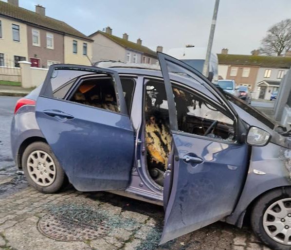 A charred vehicle