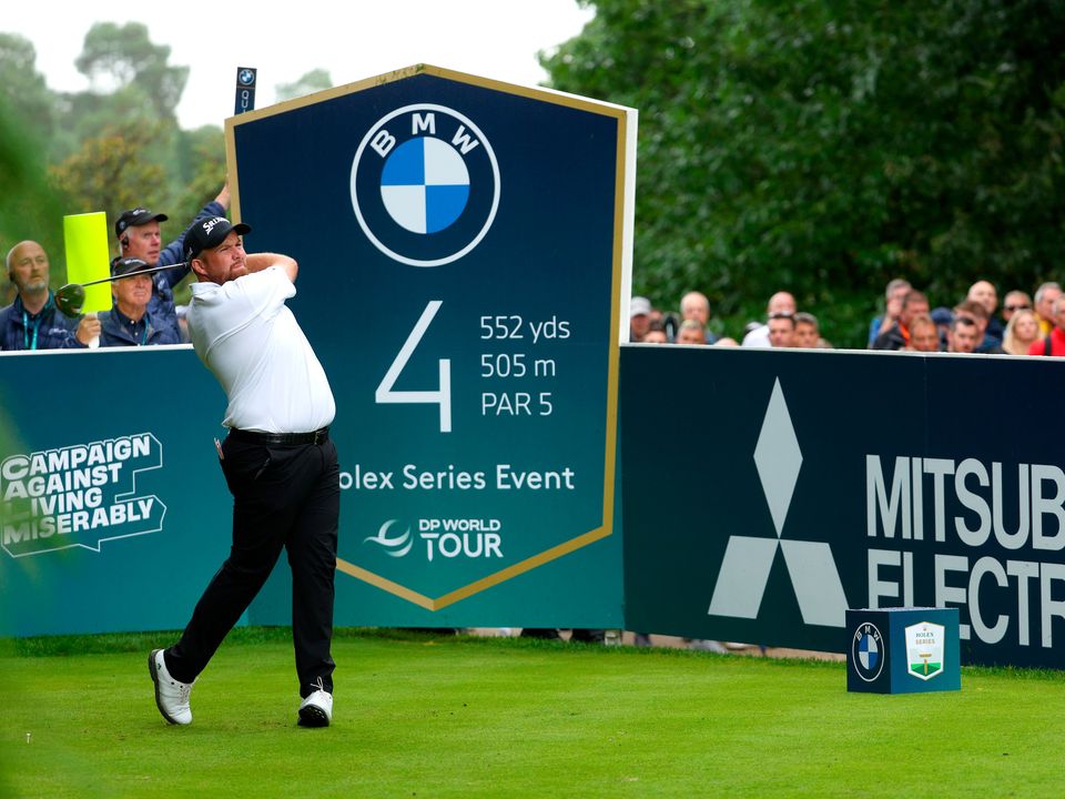 Shane Lowry of Ireland tees off on the 4th hole during Day One of the BMW PGA Championship at Wentworth Golf, day 2 has been postponed following the death of Queen Elizabeth II. Photo: Andrew Redington/Getty Images