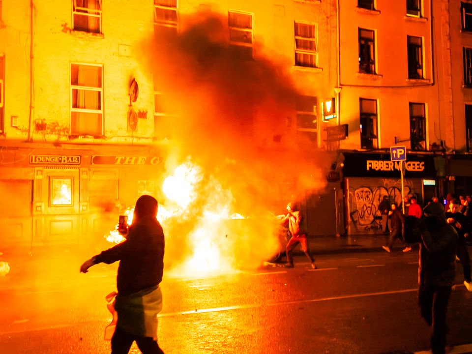 Rioters on the streets near Parnell Square. Photo: Mark Condren