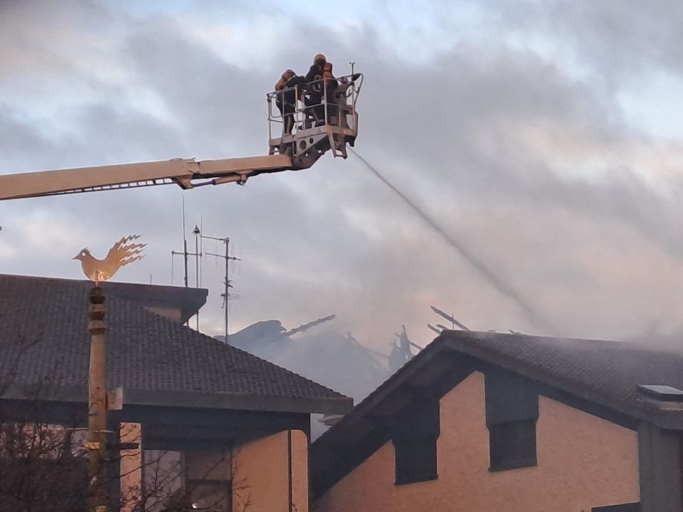 A section of the roof at Wexford General Hospital has collapsed as fire crew continue to battle the blaze. 