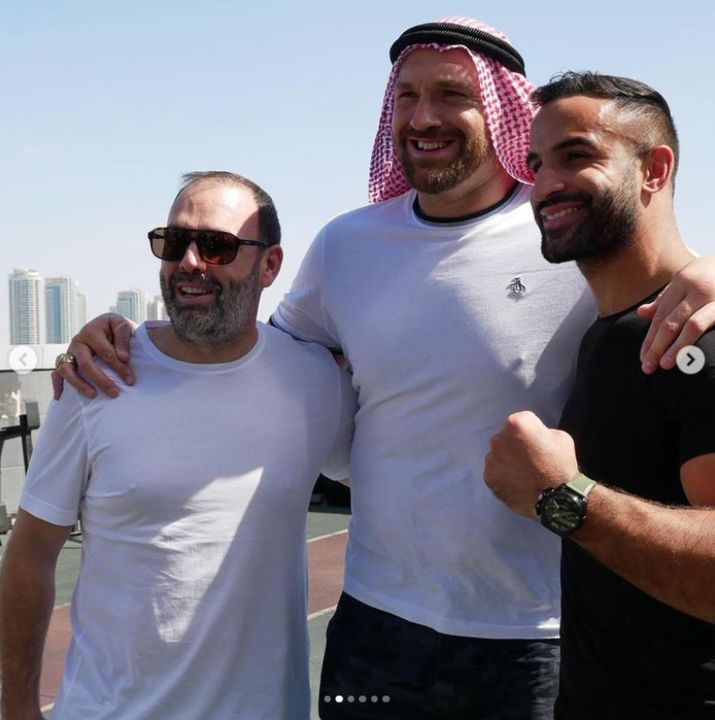 Tyson Fury and Daniel Kinahan with former boxer Khan alongside the pair in  Dubai
