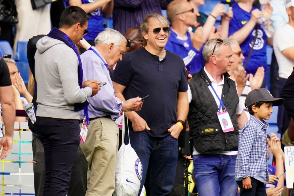 Todd Boehly, centre, will take an increasingly hands-on role at Chelsea with the US magnate expected to replace Bruce Buck as Blues chairman (Adam Davy/PA)