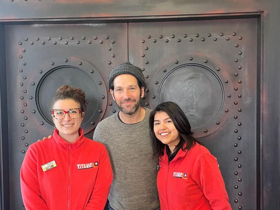 Paul Rudd with staff members at the Titanic Experience Cobh