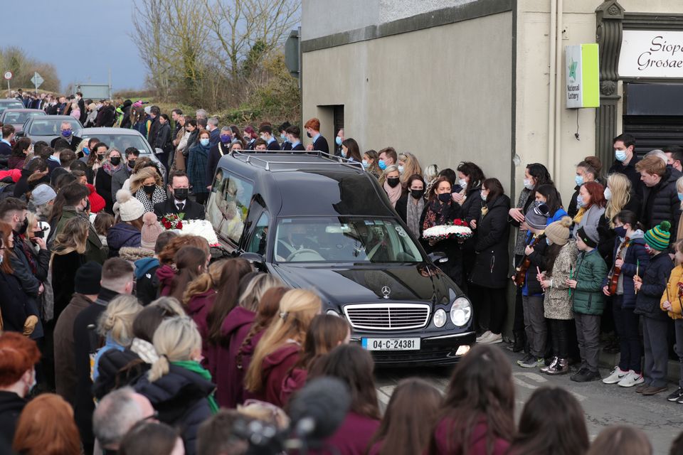 Funeral cortege of Ashling Murphy arriving at the Church of Saint Brigid, Mountbolus, Co Offaly this morning for her funeral mass.