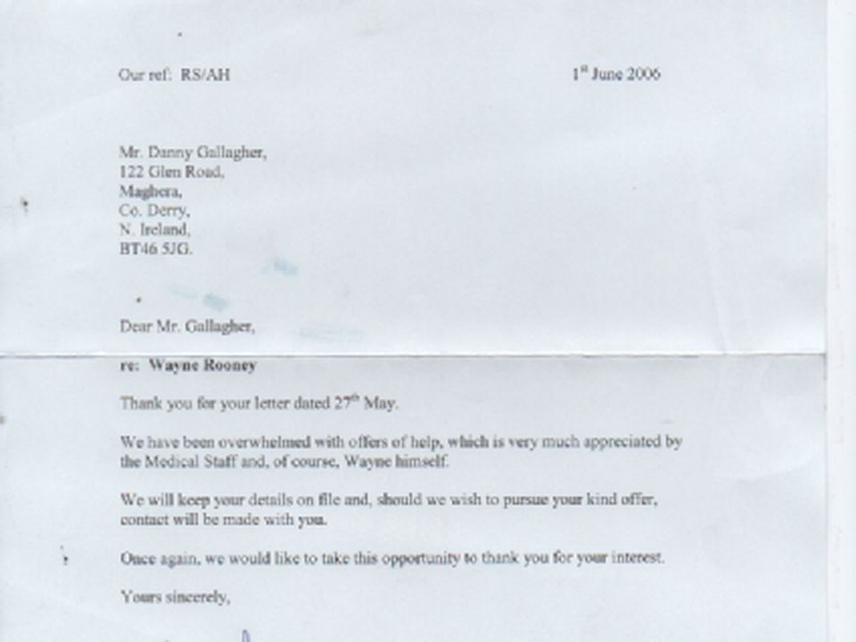 Danny Gallagher's letter from Manchester United